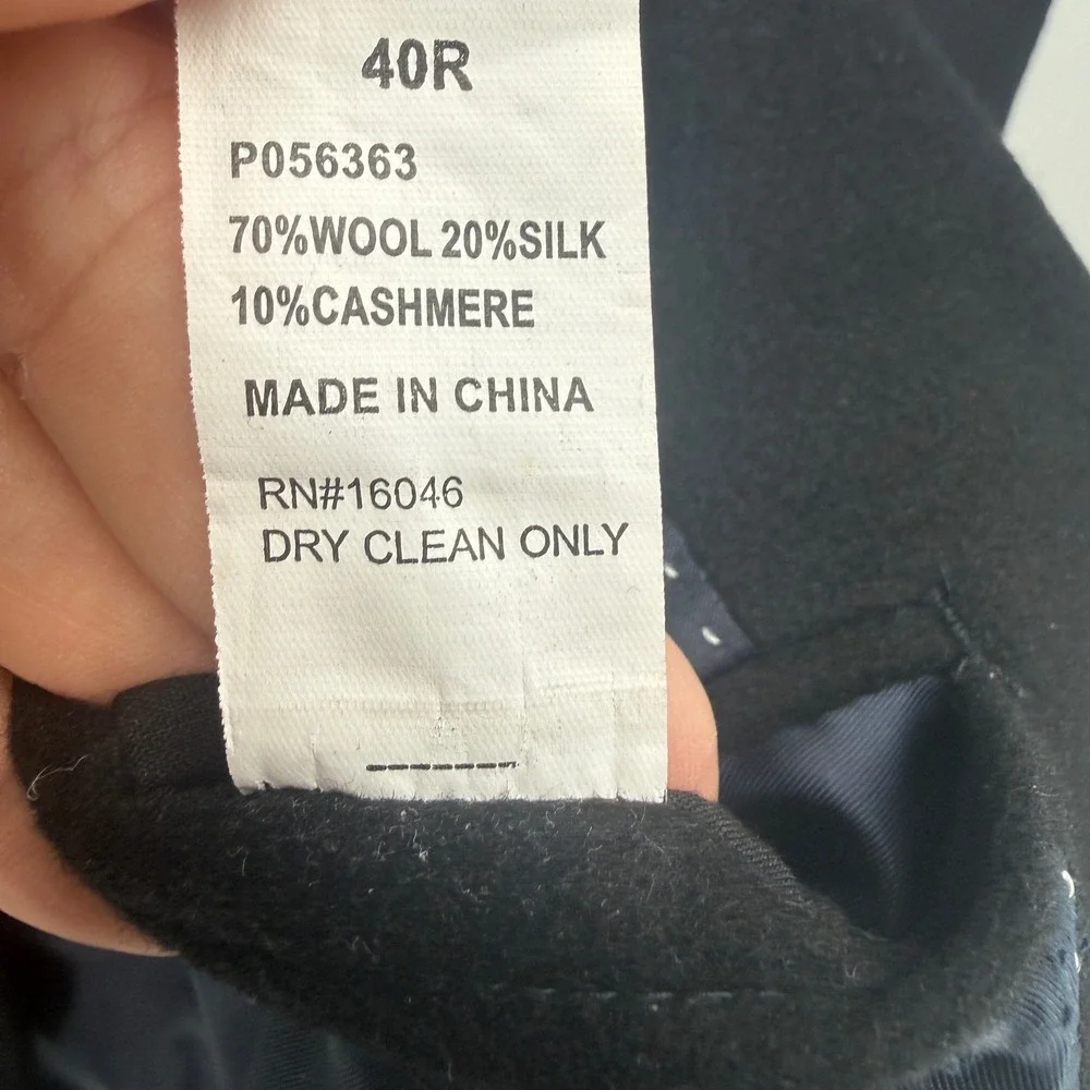 Nautica Mens 40R Black Wool Silk Cashmere Blend Two Button Blazer Sport Coat